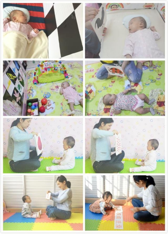 7-24個月時可以看紅字卡、智力百科卡、數字點卡等等。